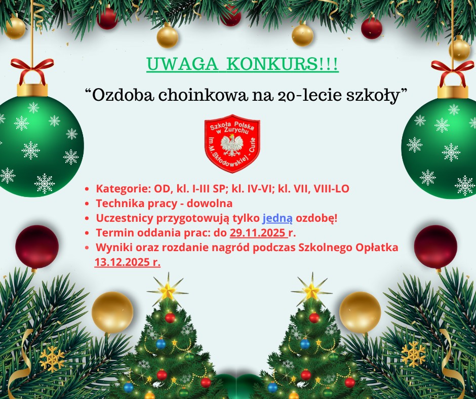 Jubileuszowy konkurs na wykonanie ozdoby choinkowej. 