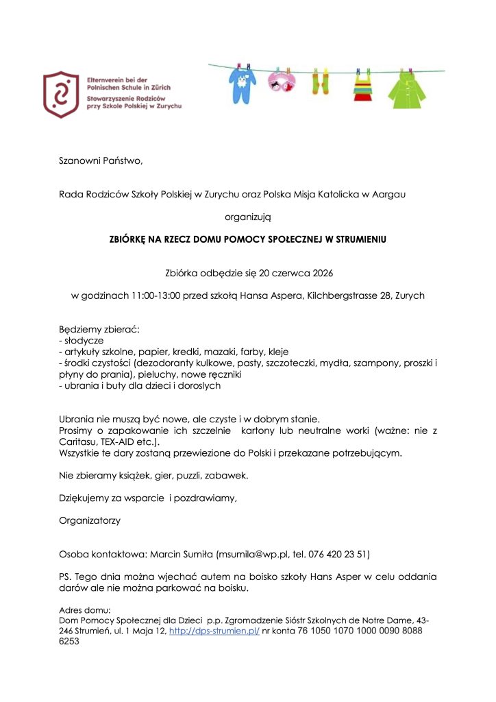 20.06.2026 – ZBIÓRKA NA RZECZ DOMU POMOCY SPOŁECZNEJ W STRUMIENIU