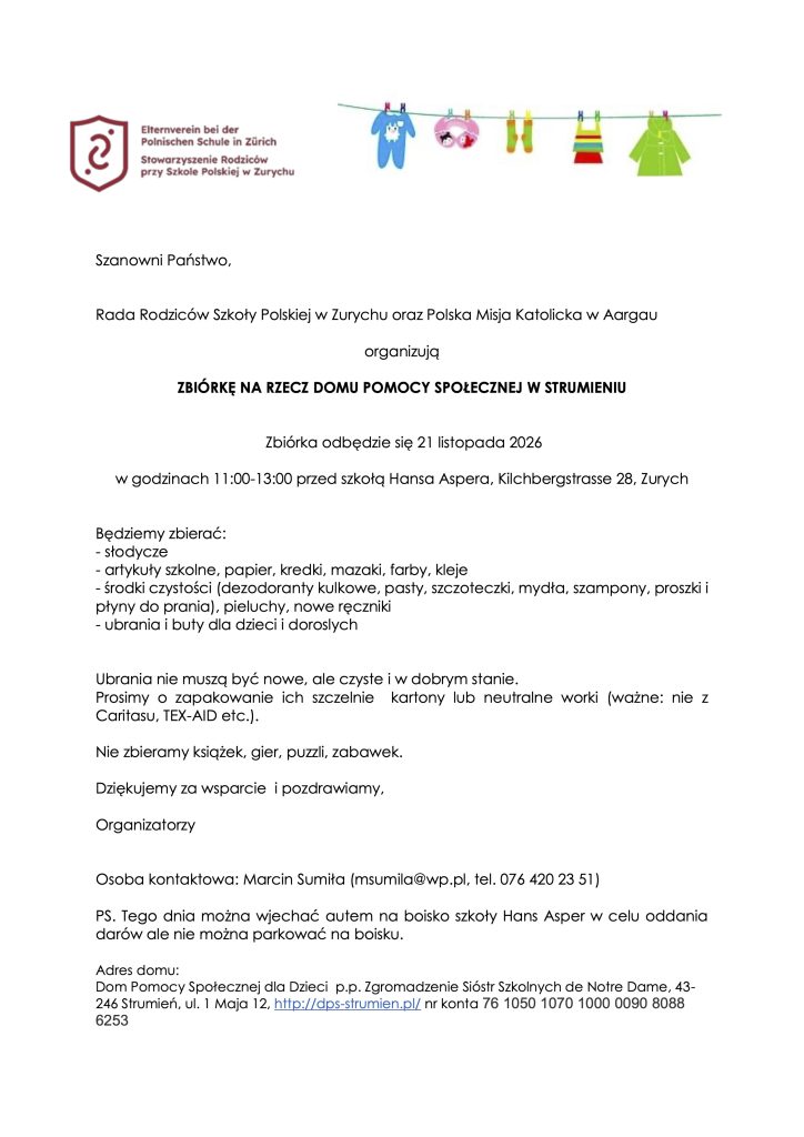21.11.2026 ZBIÓRKA NA RZECZ DOMU POMOCY SPOŁECZNEJ W STRUMIENIU